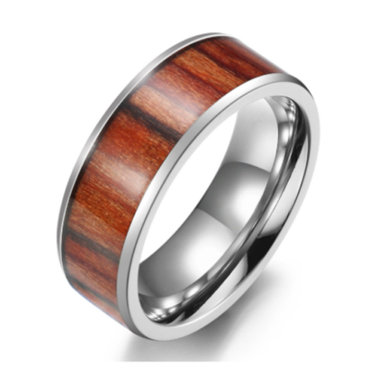 Bagues / anneaux acier inoxydable-incrustation sur bois