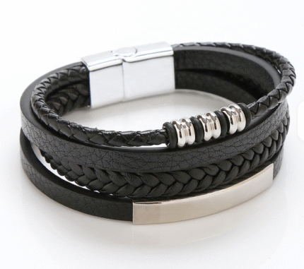 Bracelet en cuir et acier inoxydable