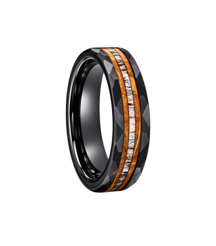 Bague en acier inoxydable-noir martelé